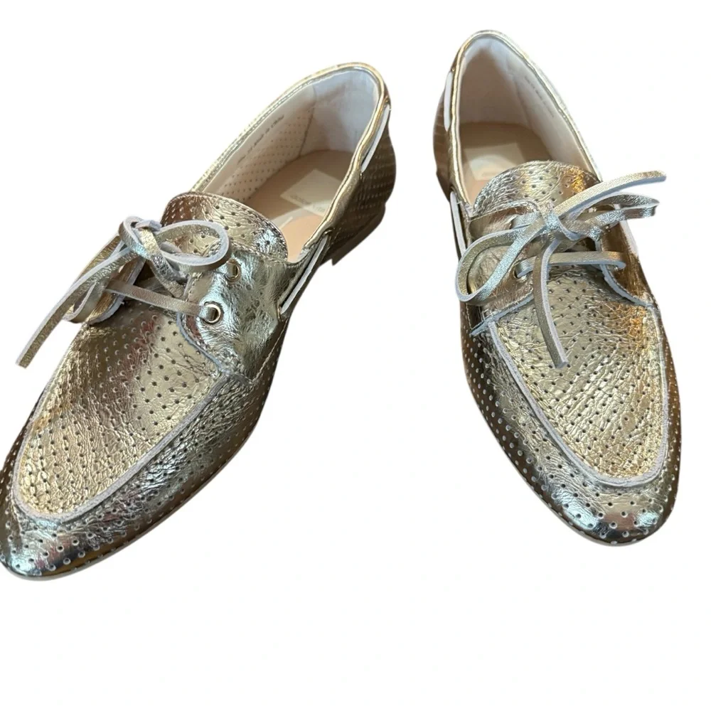 Dolce Vita Lakin Platinum Perforated Leather Loafers Size 7.5 - Picture 5 of 10